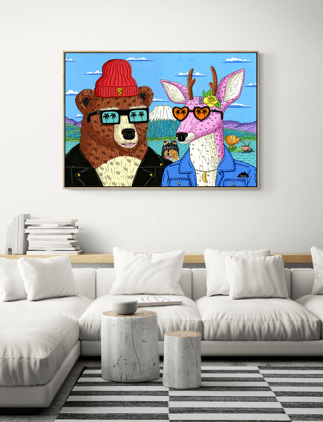 Matt the Bear & Ash the Deer - Framed Canvas Print - Ready to Hang