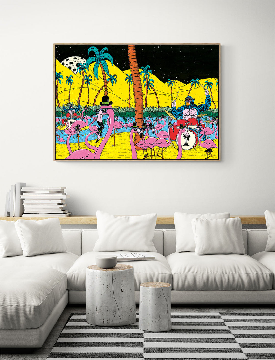 Gorillas on Drums - Framed Canvas Print - Ready to Hang