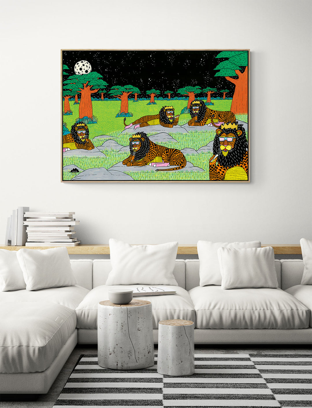 Lounging Lions - Framed Canvas Print - Ready to Hang