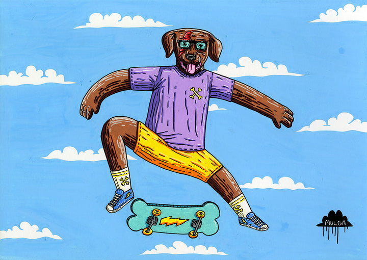 *SOLD* Bowie the Skateboarding Dog  - Original Painting