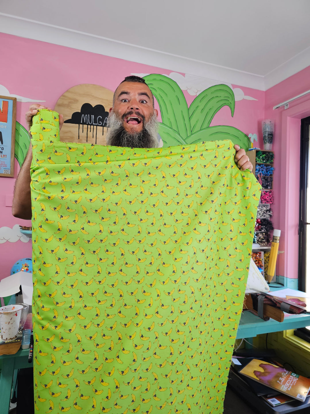 Mulga Fabric - Bouncing Bananas - 1metre