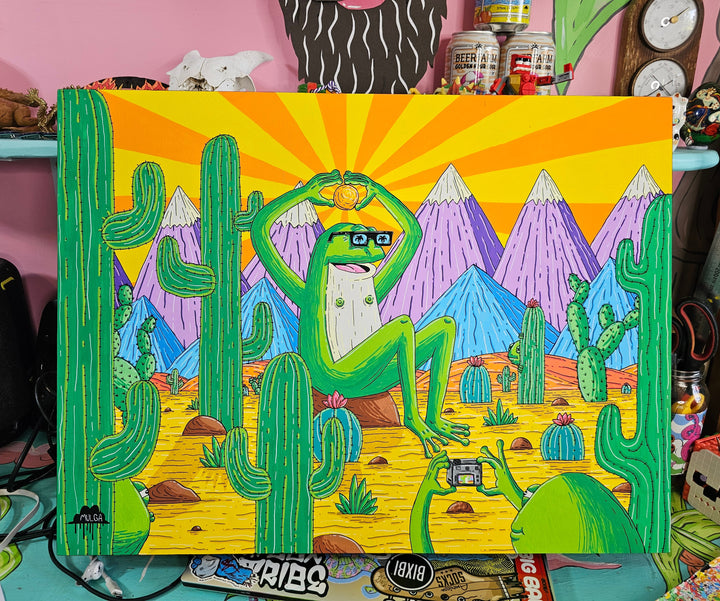 Frogs holiday to the desert - Original Painting