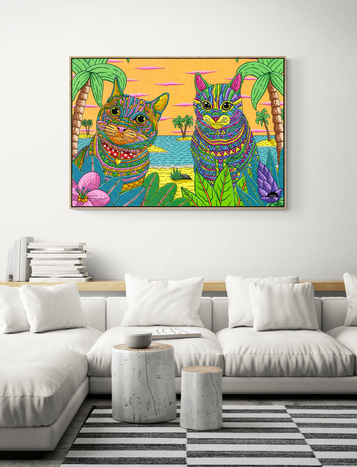 Haru and Nagi the Cat Broski's - Framed Canvas Print - Ready to Hang