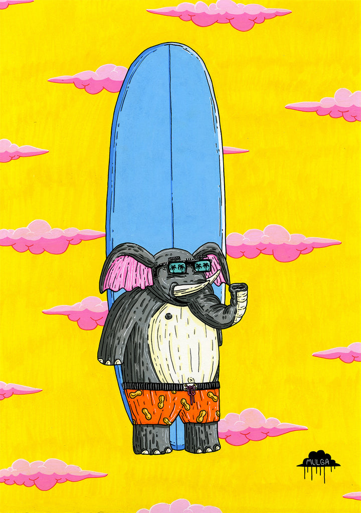 Eddie the Surfing Elephant - Original Painting