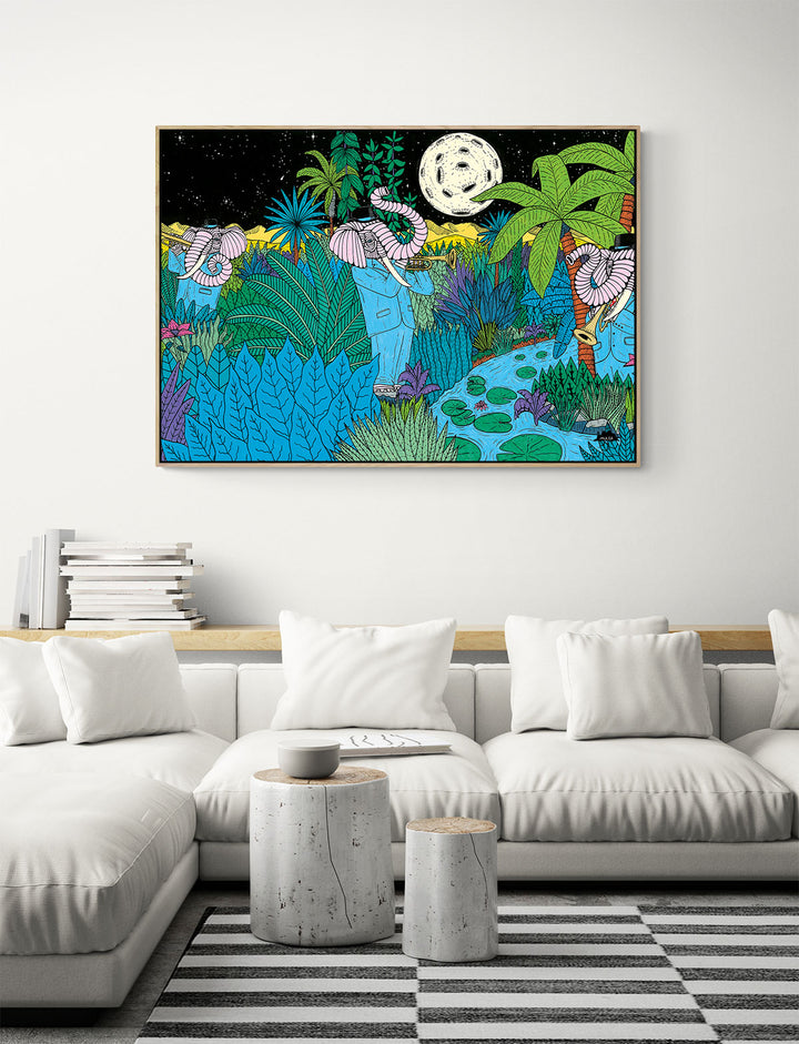 Elephants with Trumpets - Framed Canvas Print - Ready to Hang