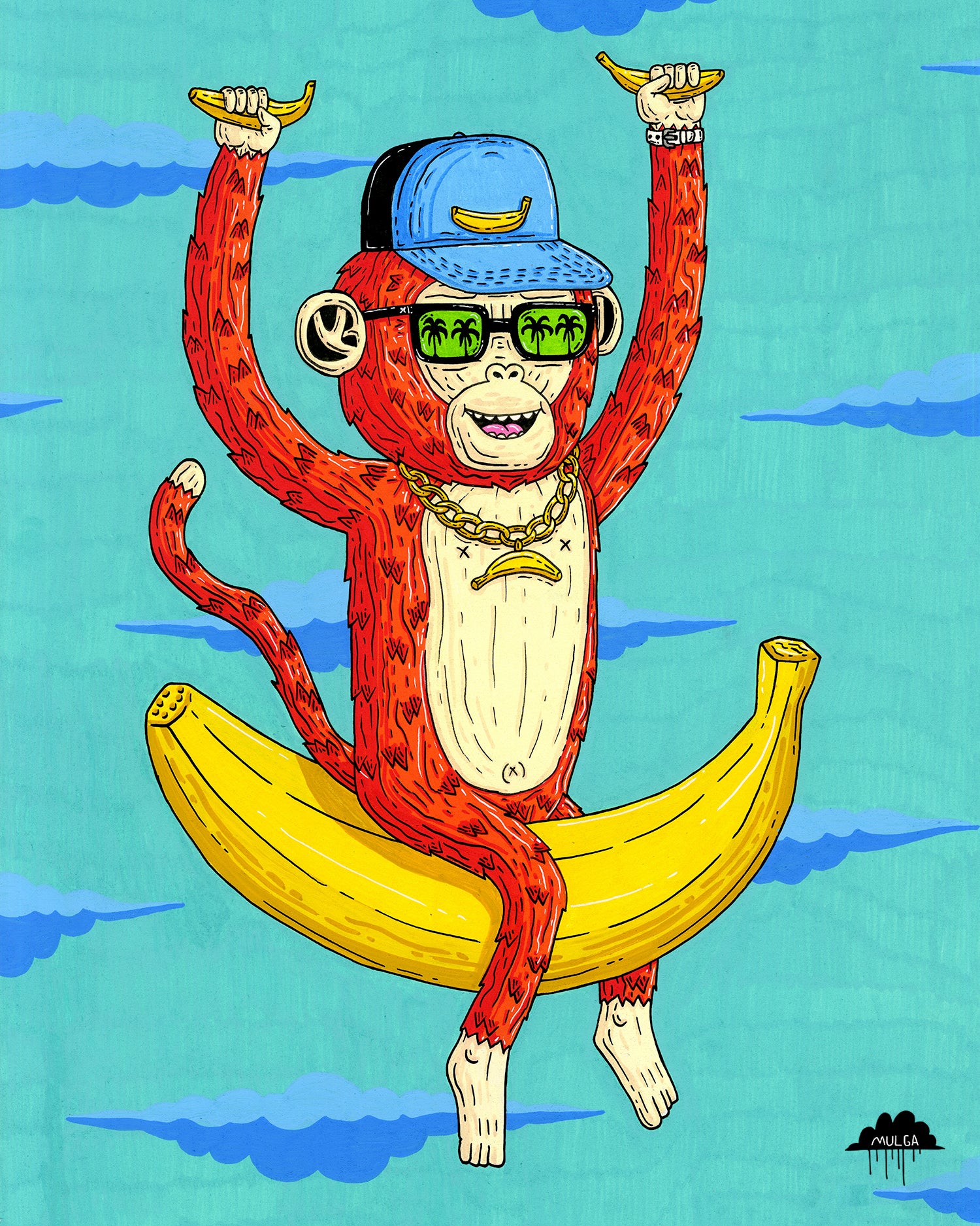 MONKEY MARK フルーツ・パラシュート グラフィックアート A1サイズ Mango the Monkey - Fine Art Print – Mulga The Artist