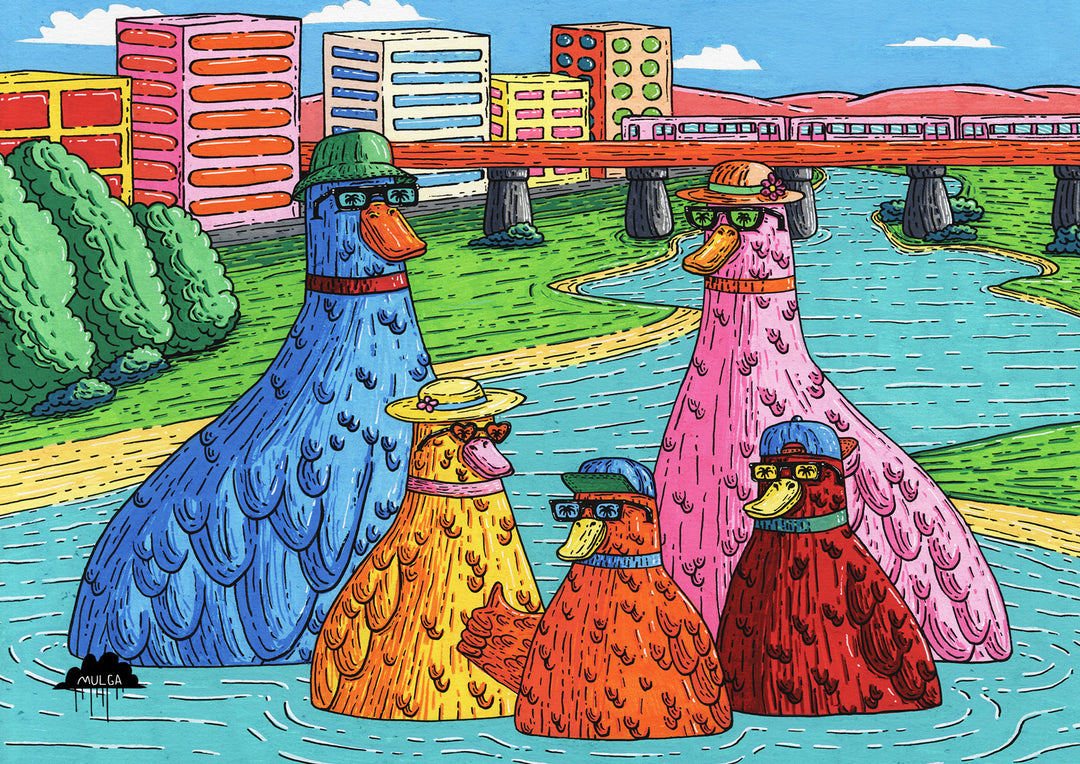 The Lovely Duck Family - Fine Art Print