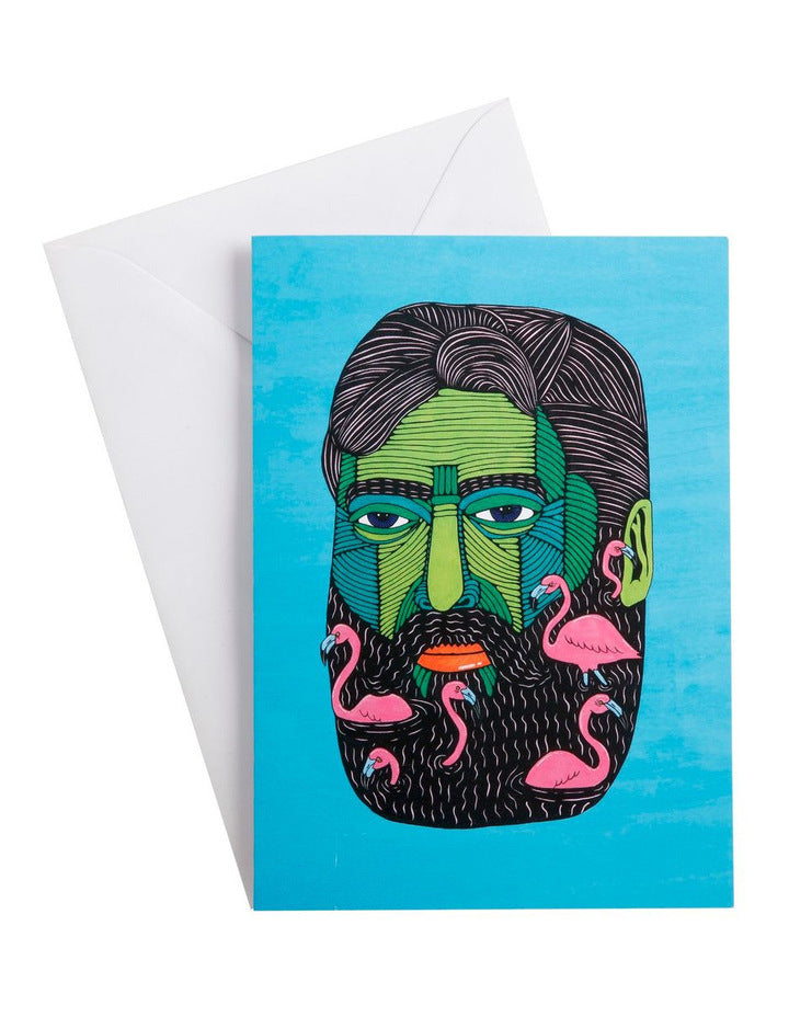 Flamingo Beard Burt - Greeting Card