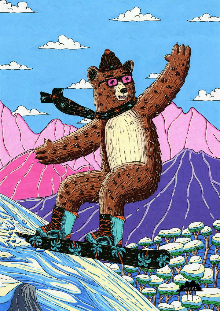 George the Snowboarding Bear - Fine Art Print