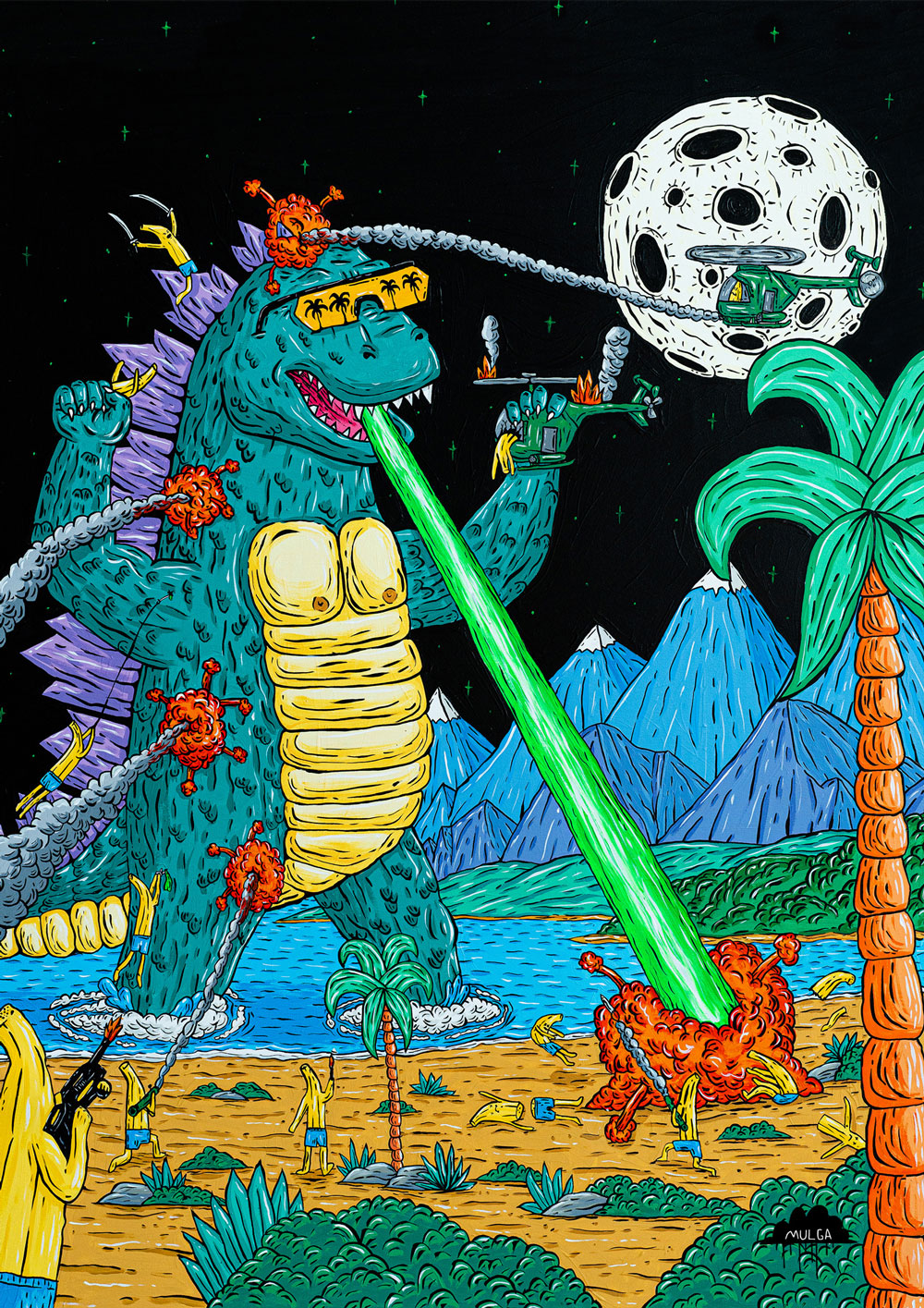 Godzilla and the Banana Army - Fine Art Print