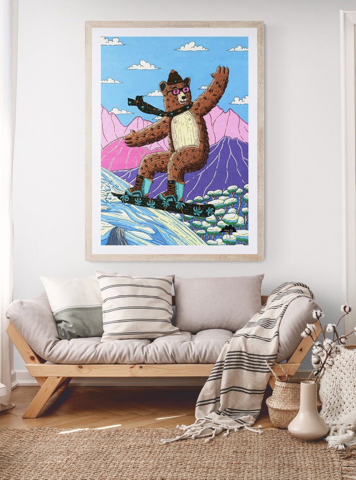 George the Snowboarding Bear - Fine Art Print