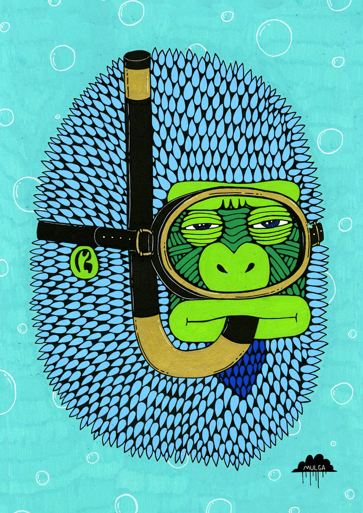 Snorkeling Stu the Gorilla - Fine Art Print