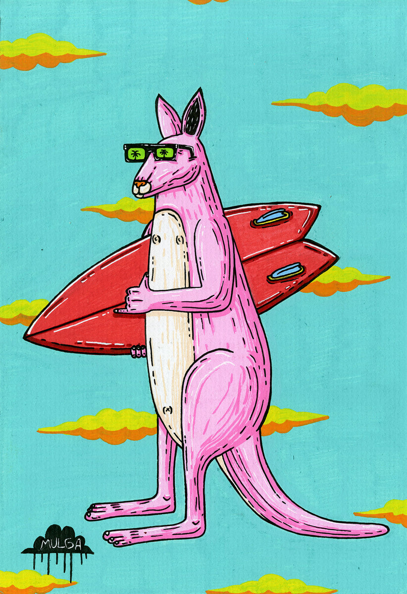 *SOLD* Shaka Shane the Surfing Kanga - Original Painting – Mulga The Artist